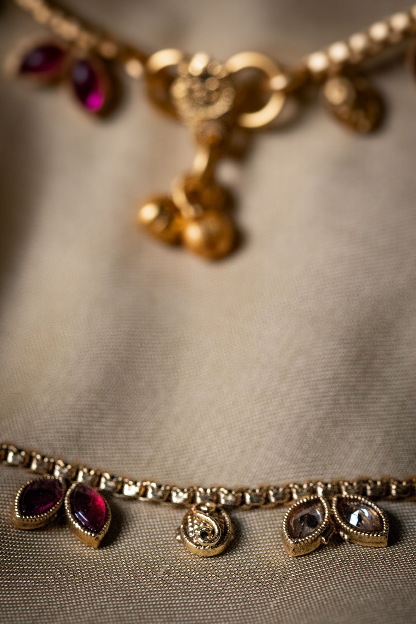 Golden Stone Payal | Traditional Charm Anklet with Red & White Accents