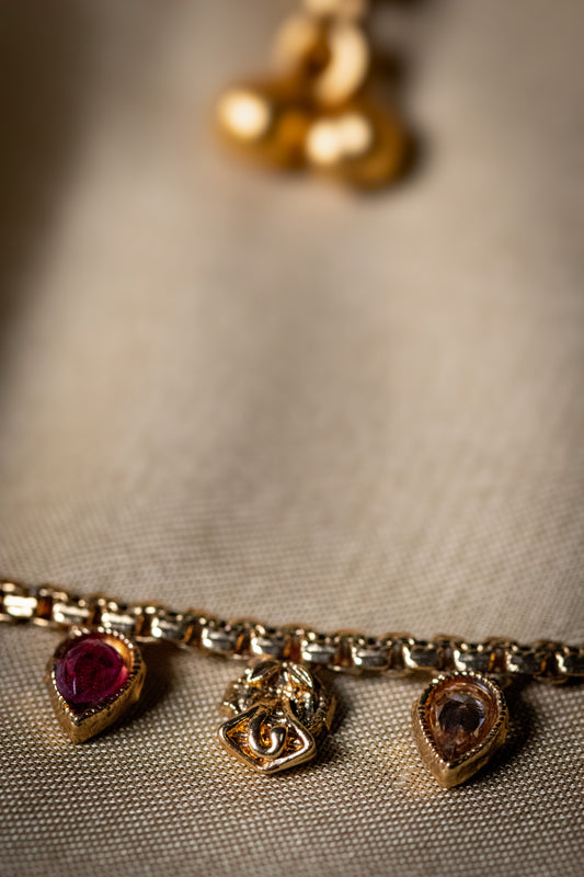 Elegant Golden Payal | Gemstone Charm Anklet with Ghungroo Drops