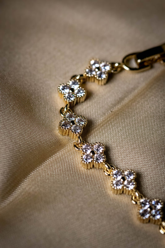 Gold Floral Crystal Bracelet | Elegant Sparkling Women’s Jewelry