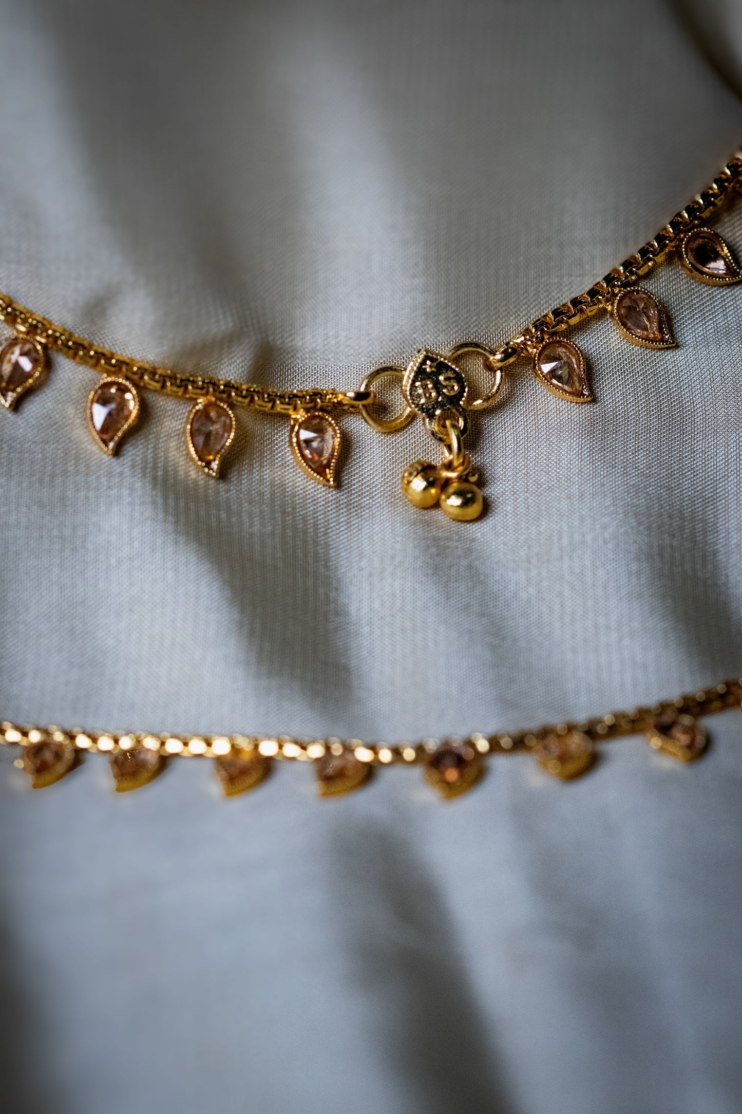 Golden Tear Drop Stone Payal | Elegant Anklet with Ghungroo Charm