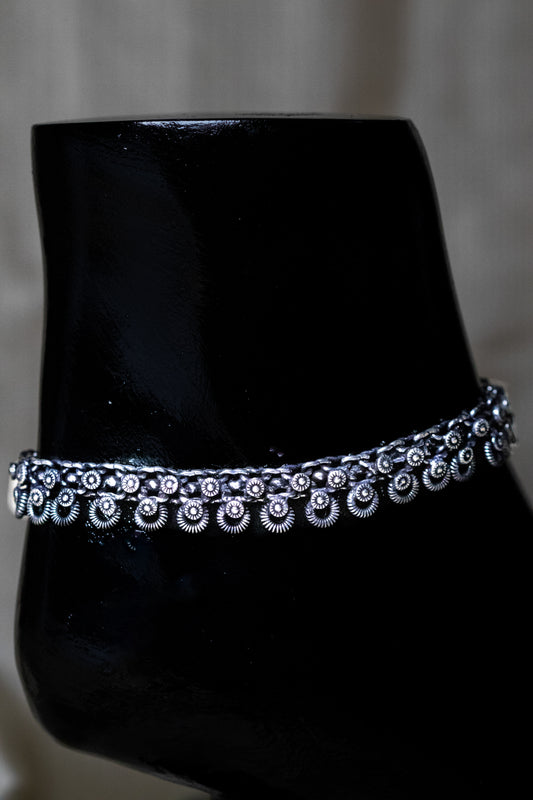 Oxidized Silver Floral Motif Anklet | Traditional Ethnic Payal