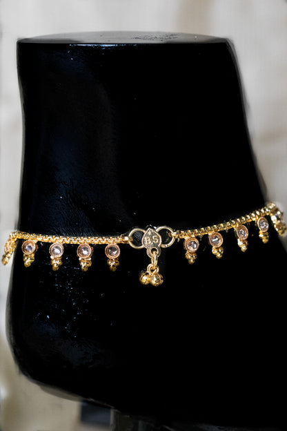 Golden Stone Payal | Traditional Chain with Dangling Charms