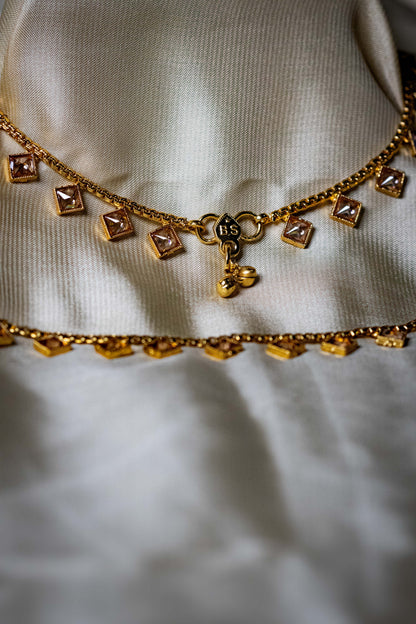 Golden Payal with Square Crystal Charms | Elegant Traditional Anklet