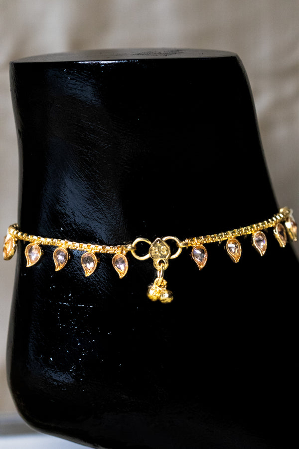 Golden Tear Drop Stone Payal | Elegant Anklet with Ghungroo Charm