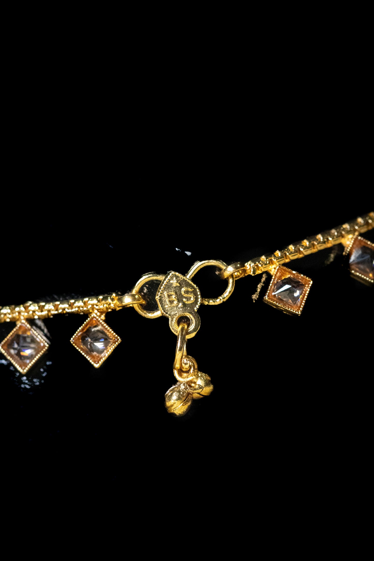 Golden Payal with Square Crystal Charms | Elegant Traditional Anklet