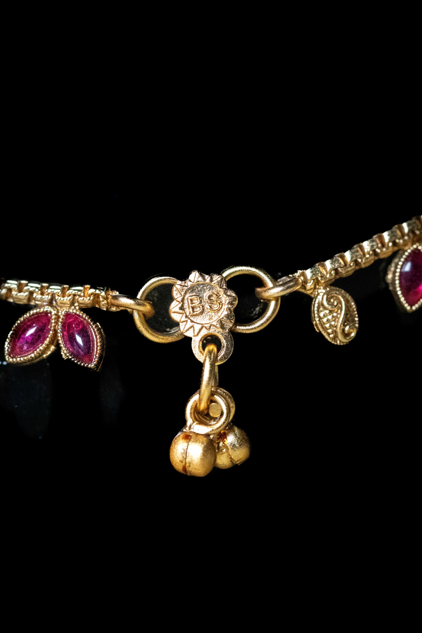 Golden Stone Payal | Traditional Charm Anklet with Red & White Accents