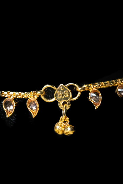 Golden Tear Drop Stone Payal | Elegant Anklet with Ghungroo Charm