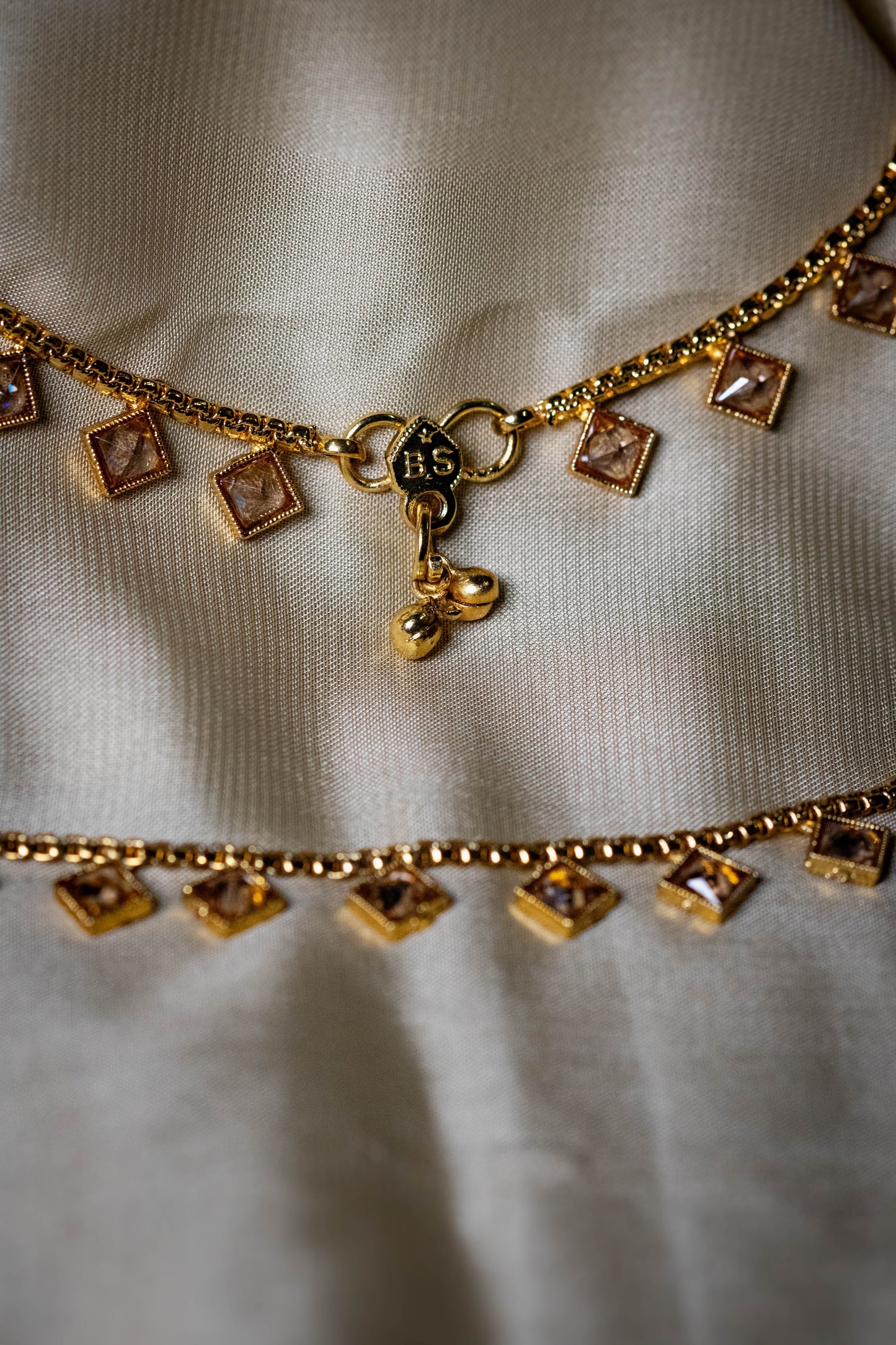 Golden Payal with Square Crystal Charms | Elegant Traditional Anklet