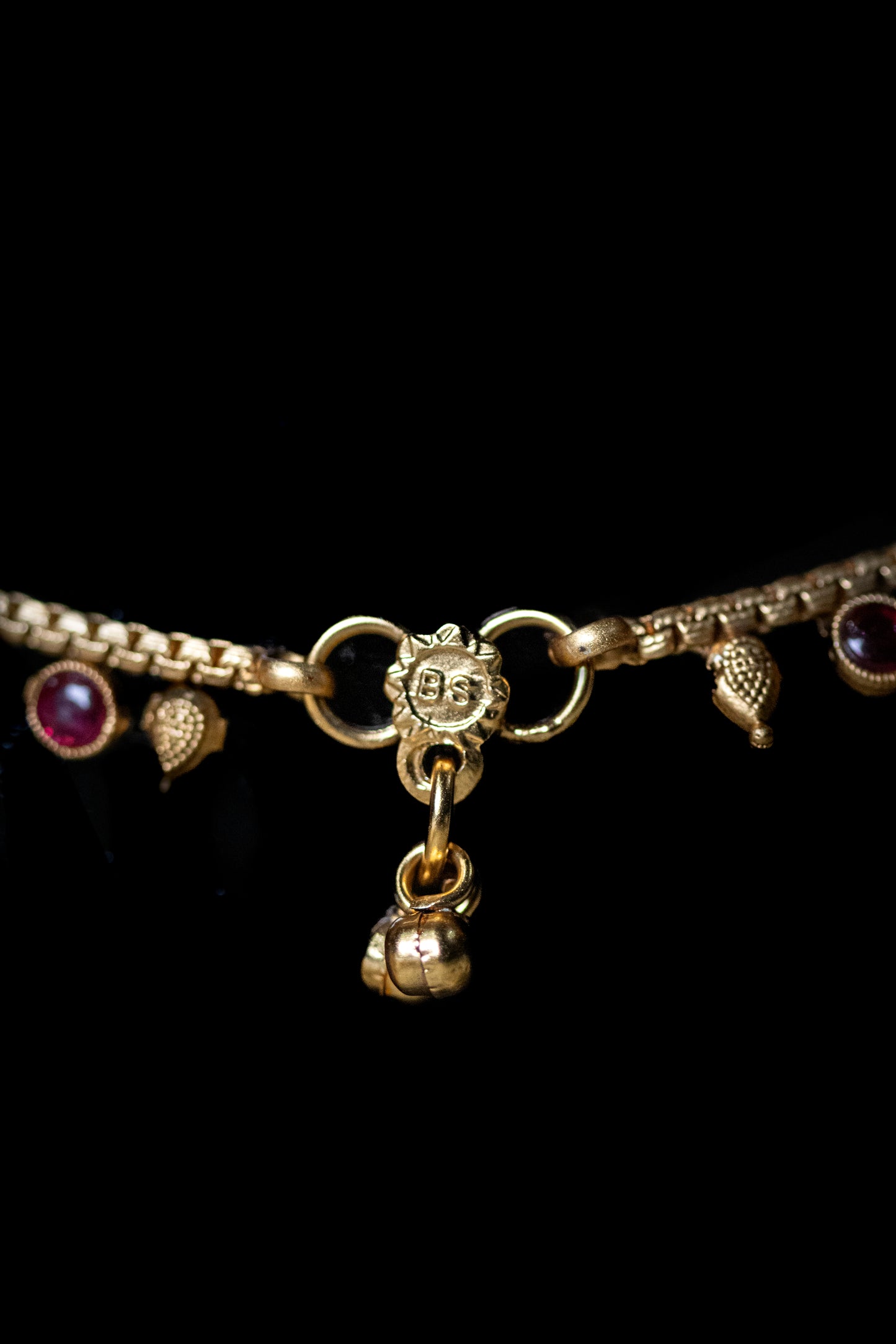 Golden Charm Payal | Traditional Red & White Stone Design with Ghungroo