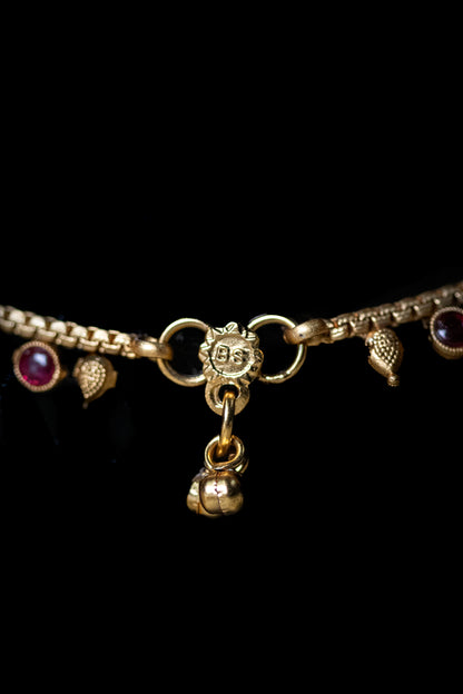 Golden Charm Payal | Traditional Red & White Stone Design with Ghungroo