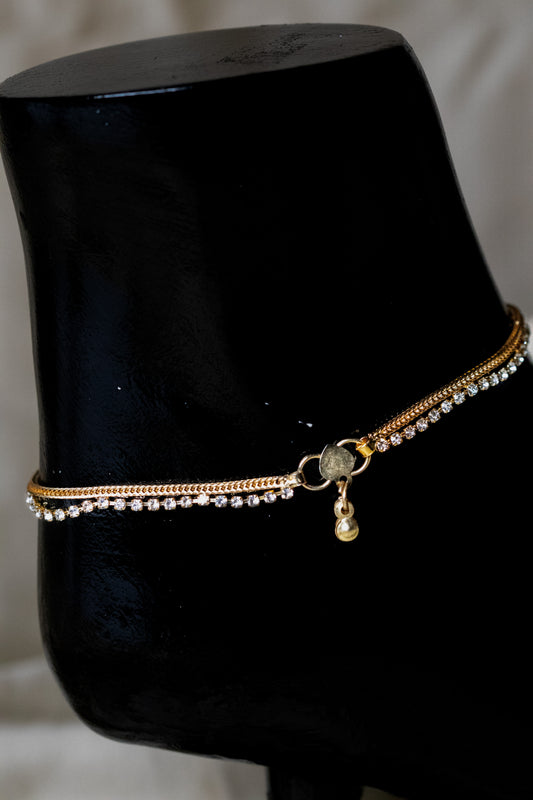 Golden Crystal Payal | Dual Chain with Dangling Charm