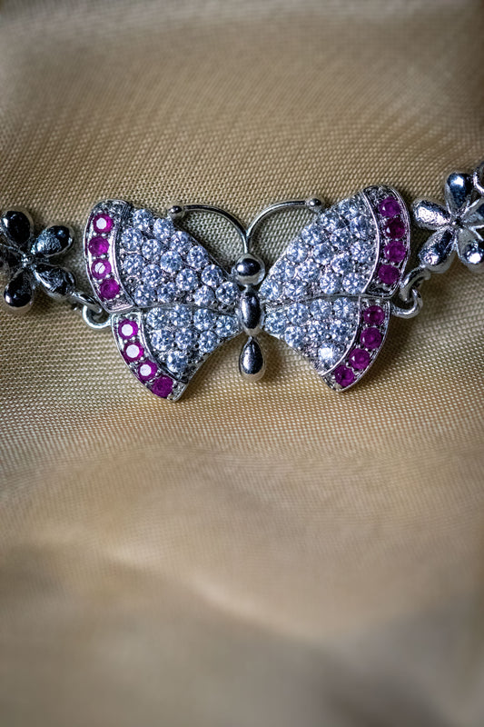 Butterfly Crystal Bracelet with Pink Accents | Elegant Silver-Tone Women’s Jewelry