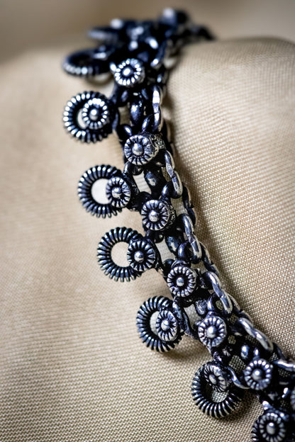 Oxidized Silver Floral Motif Anklet | Traditional Ethnic Payal