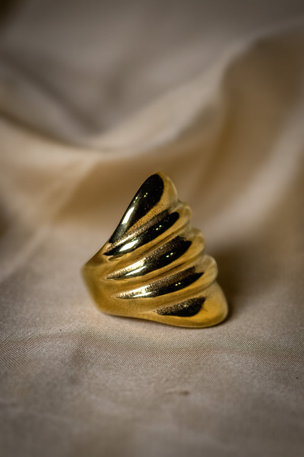 Bold Gold Statement Ring | Textured Wave Design