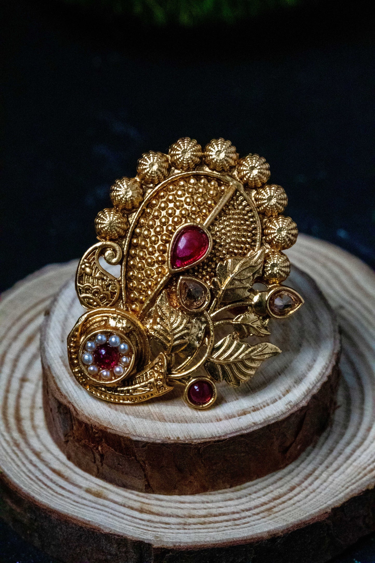 Antique Gold Gemstone Ring | Paisley & Floral Heritage Design