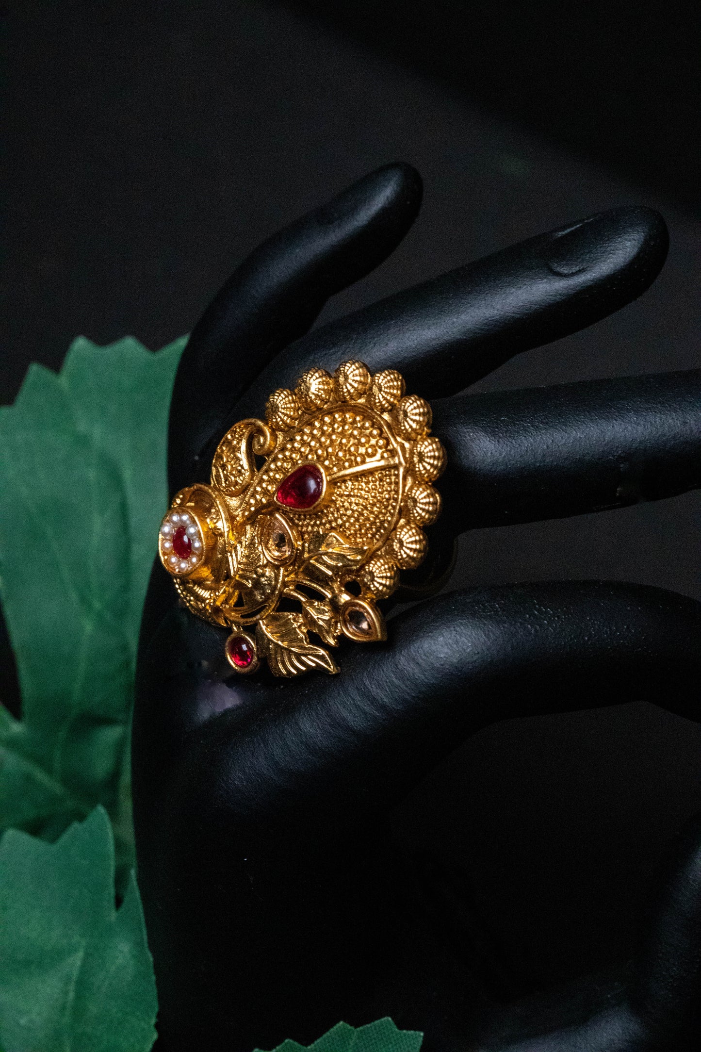 Antique Gold Gemstone Ring | Paisley & Floral Heritage Design
