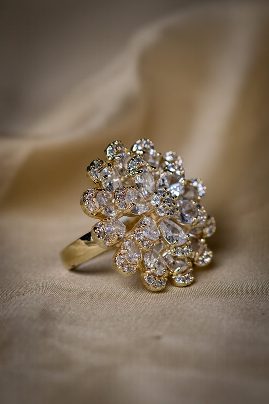 Floral Gold Crystal Ring | Radiant Bloom Design