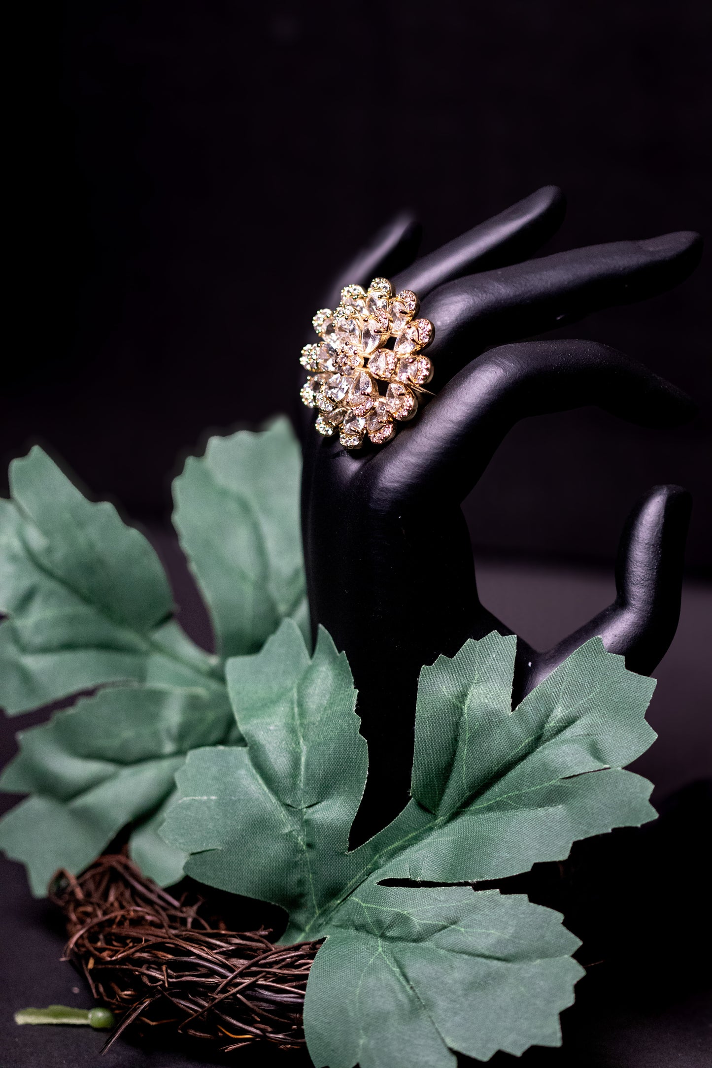 Floral Gold Crystal Ring | Radiant Bloom Design