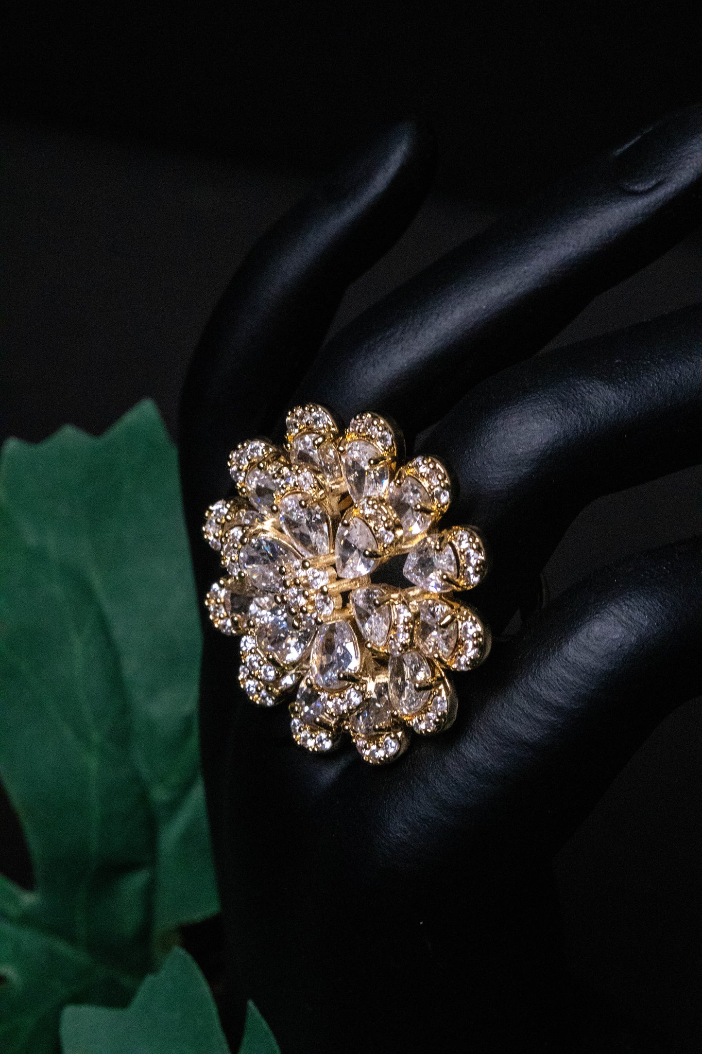 Floral Gold Crystal Ring | Radiant Bloom Design