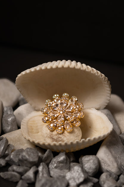 Floral Gold Crystal Ring | Radiant Bloom Design