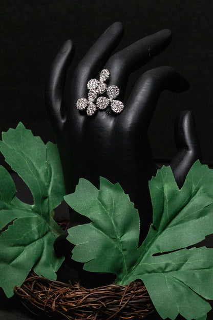 Floral Silver Crystal Ring | Elegant Bloom Statement Design
