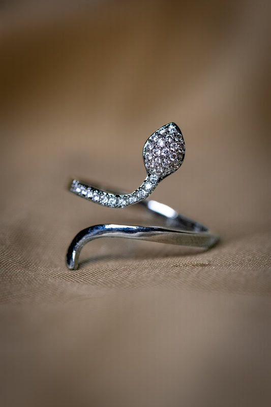 Silver Leaf Crystal Ring | Elegant Wrap Design