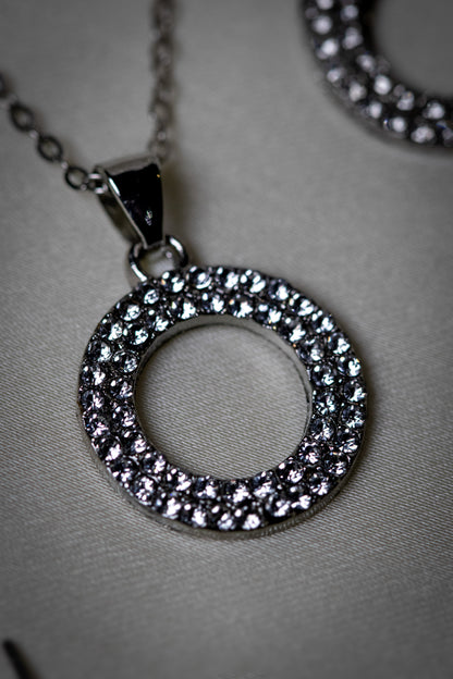 Sparkling Crystal Circle Pendant Jewelry Set | Necklace & Earrings