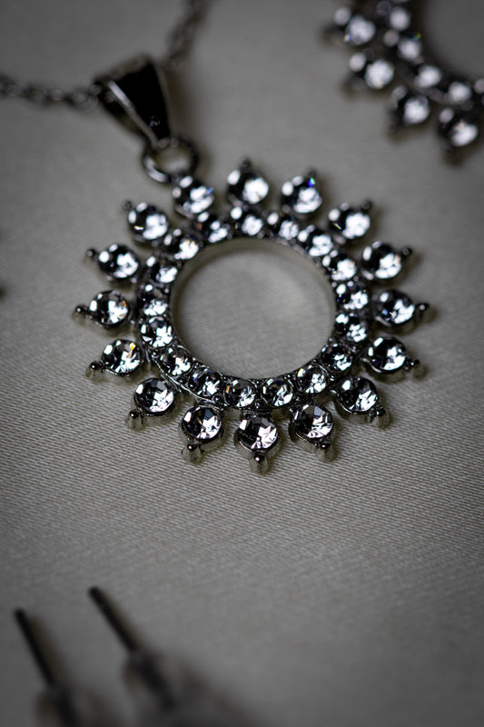 Radiant Sunburst Crystal Necklace Set | Pendant & Earrings
