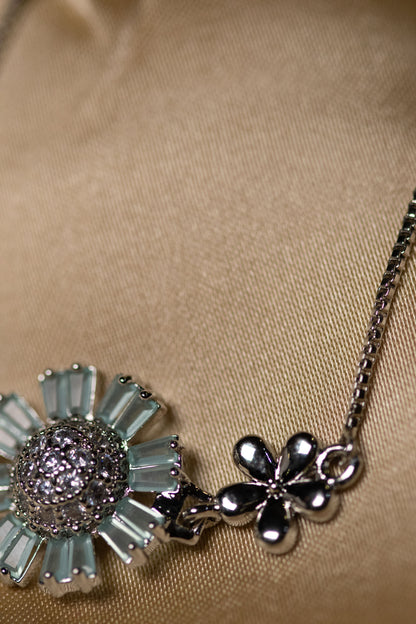 Floral Silver Bracelet with Aqua Blue Stones | Elegant Crystal-Studded Jewelry