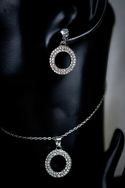 Sparkling Crystal Circle Pendant Jewelry Set | Necklace & Earrings