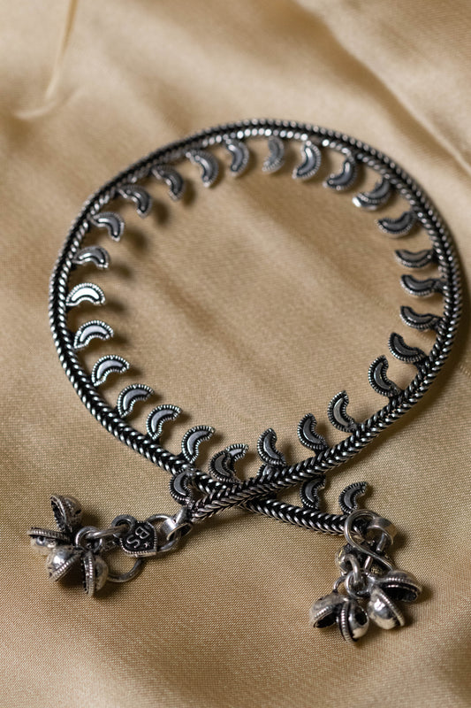 Traditional Oxidized Silver Anklet | Ethnic Payal with Ghungroo Charms