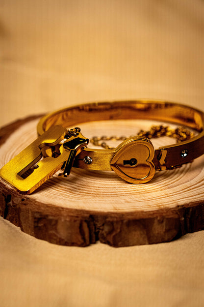 Heart Lock Bracelet & Key Locket Set | Romantic Gold Couple Jewelry