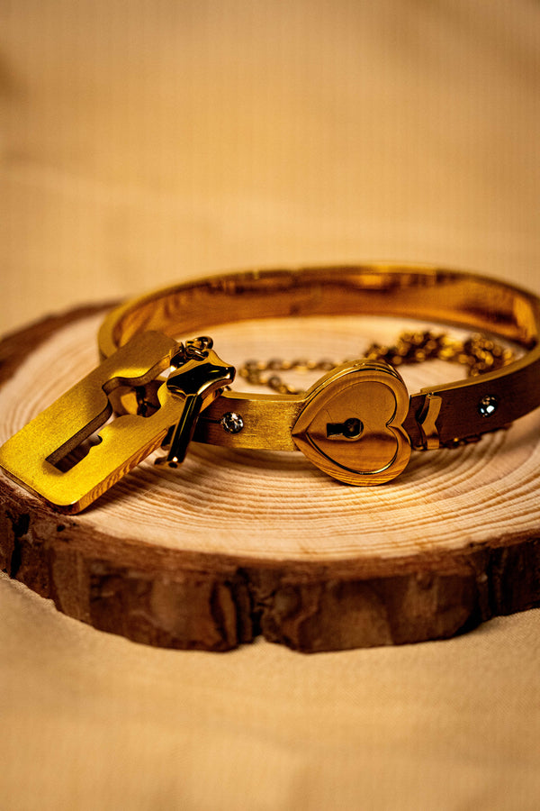 Heart Lock Bracelet & Key Locket Set | Romantic Gold Couple Jewelry