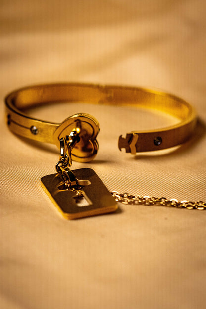 Heart Lock Bracelet & Key Locket Set | Romantic Gold Couple Jewelry