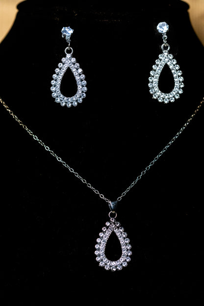 Elegant Crystal-Studded Teardrop Necklace Set | Pendant & Earrings