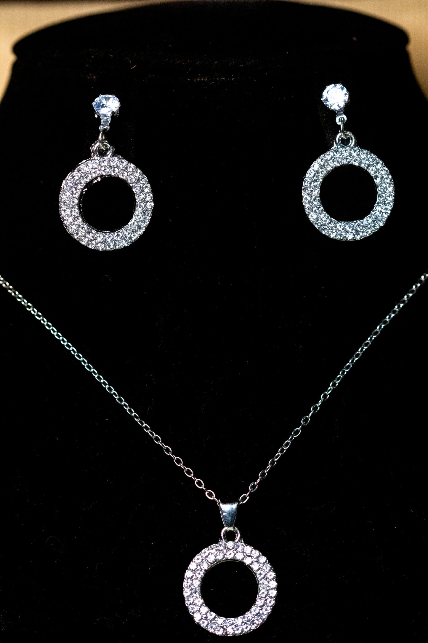 Sparkling Crystal Circle Pendant Jewelry Set | Necklace & Earrings