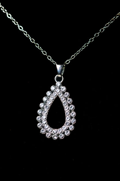Elegant Crystal-Studded Teardrop Necklace Set | Pendant & Earrings