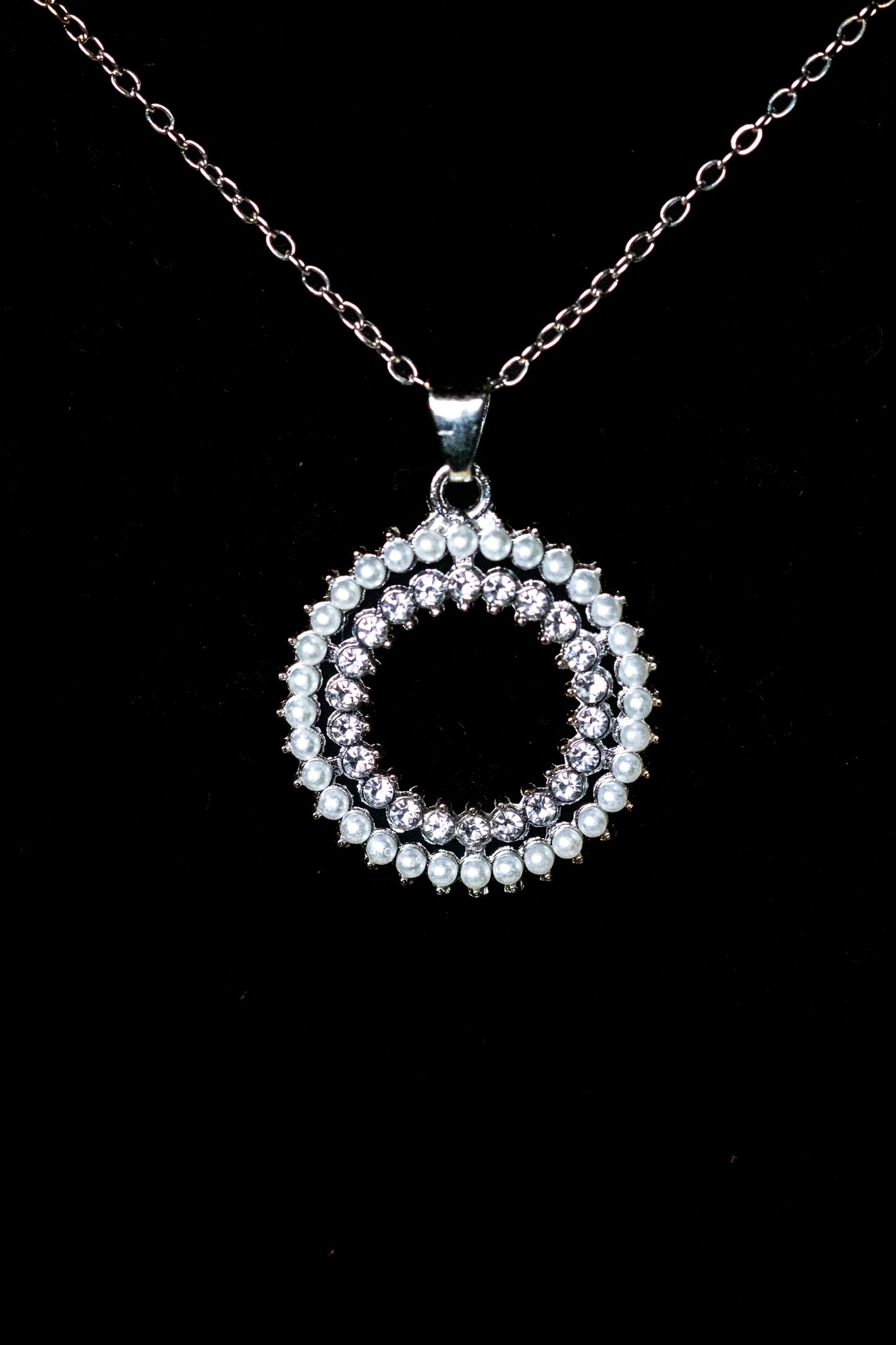 Radiant Pearl & Crystal Circle Necklace Set | Pendant & Earrings