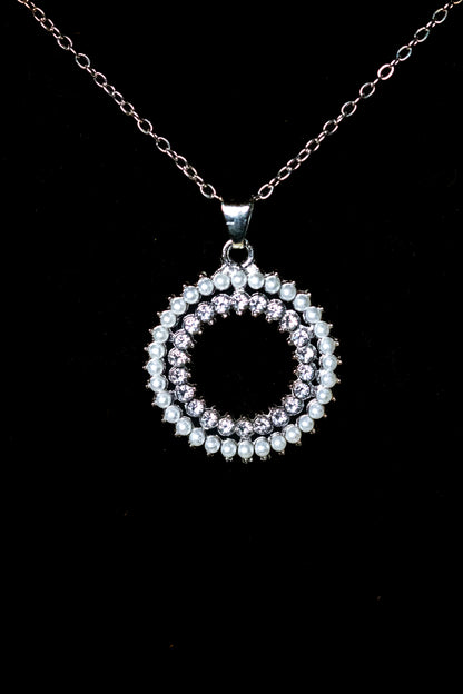 Radiant Pearl & Crystal Circle Necklace Set | Pendant & Earrings